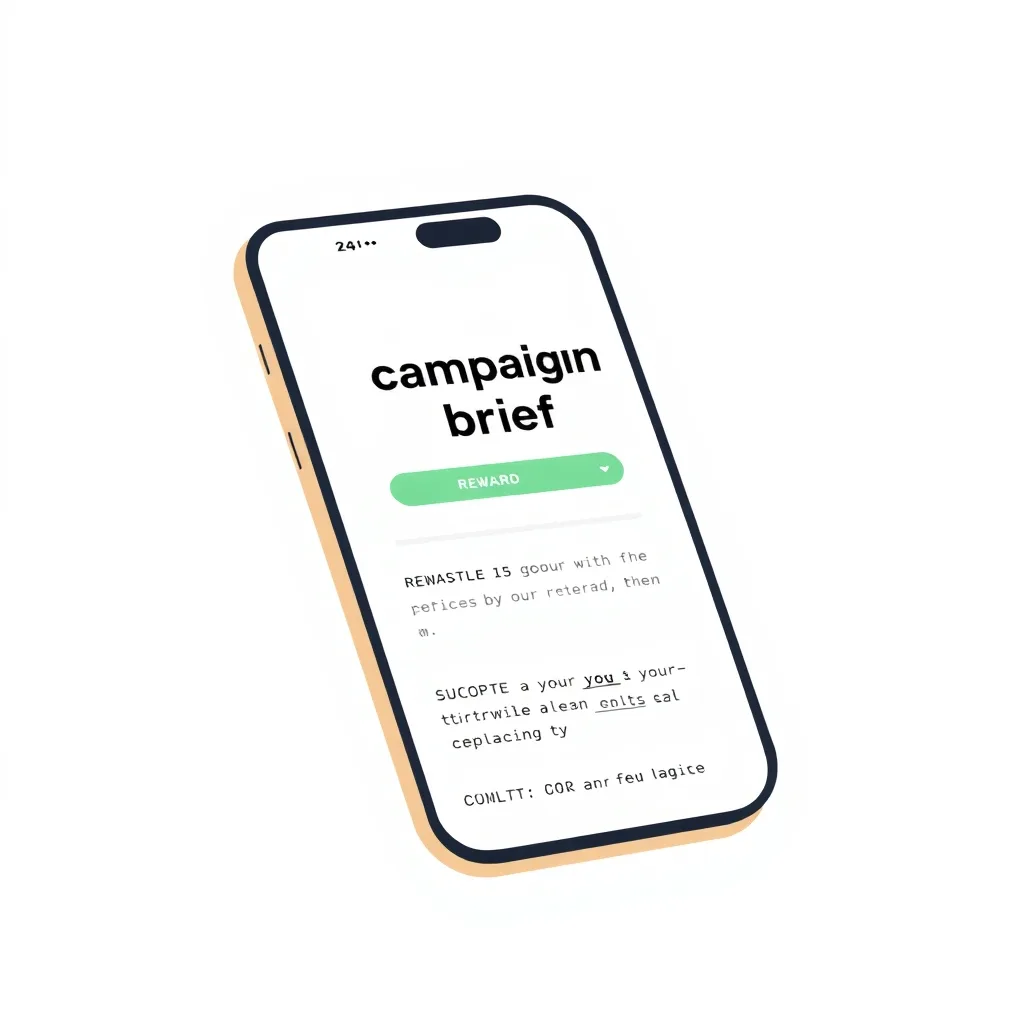 A phone showing a campaign brief with the reward stated clearly at the top