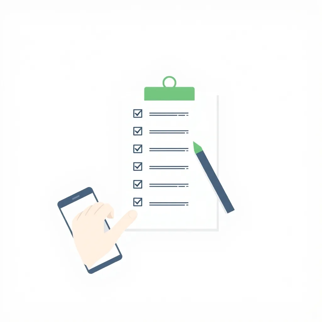 A five point checklist being ticked off on paper beside a phone