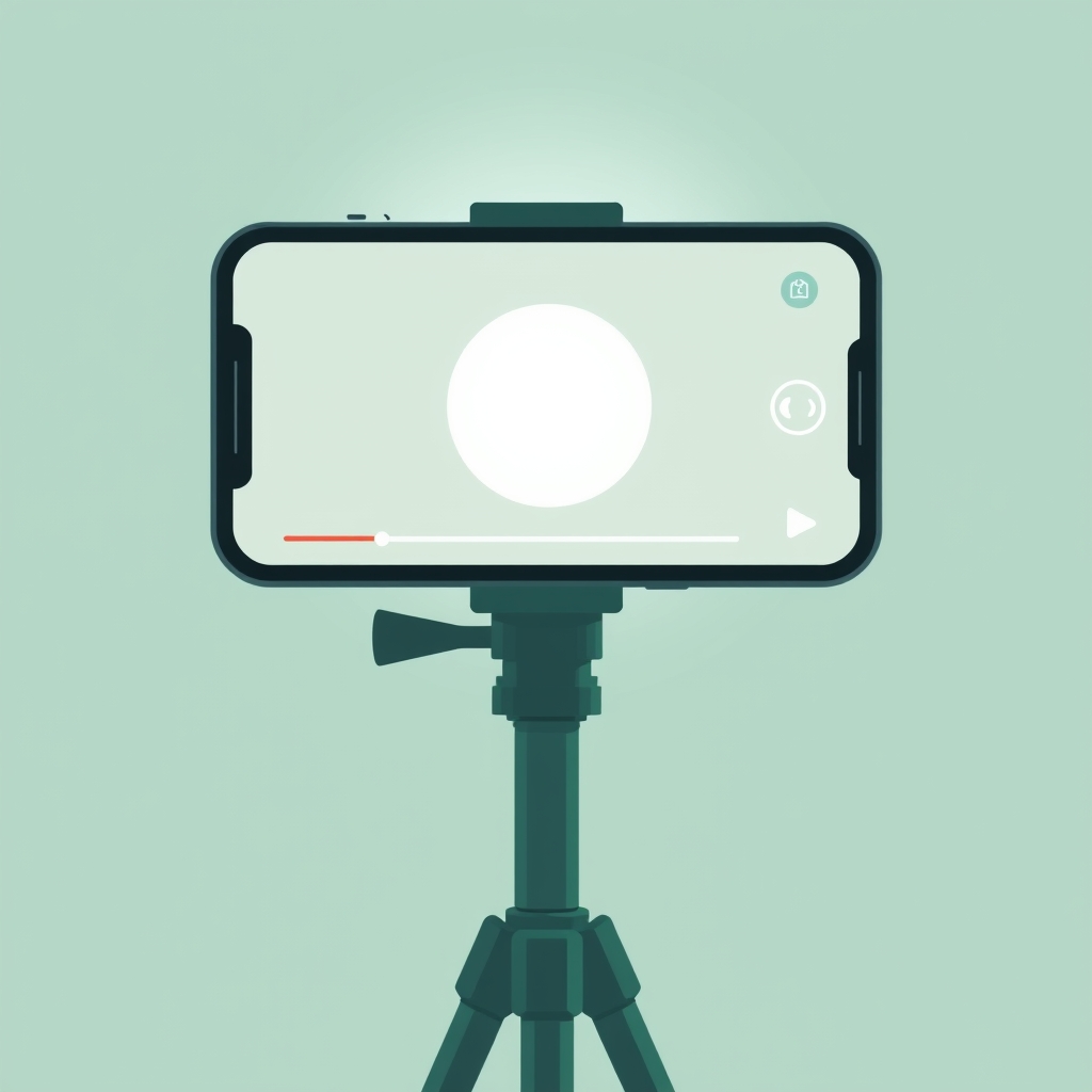 a phone on a tripod showing a video, a simple blank circle where a face would be, a soft light source behind