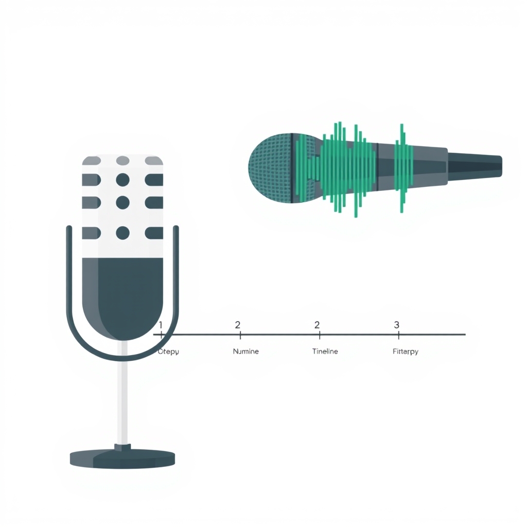 a microphone with sound waves beside a simple timeline showing three cut points