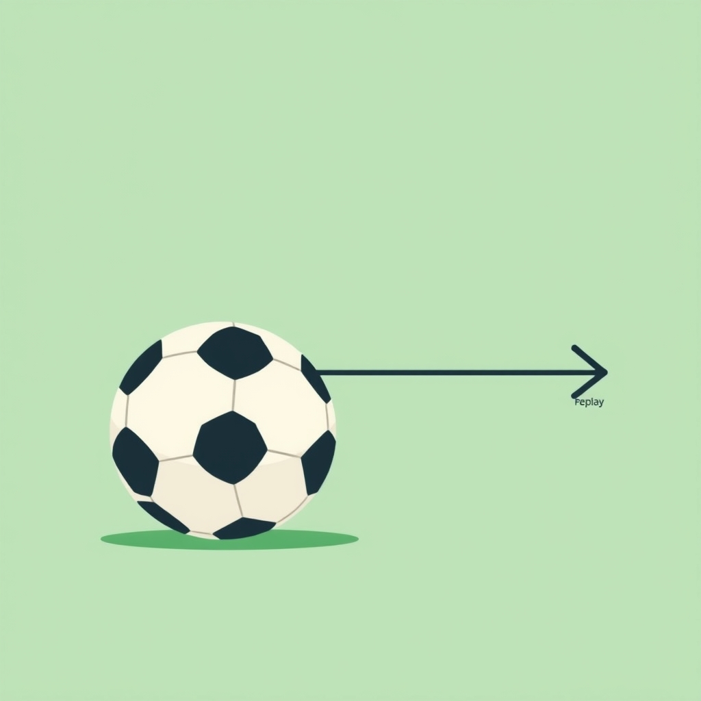 a football beside a simple timeline with a curved backwards arrow marking a replay
