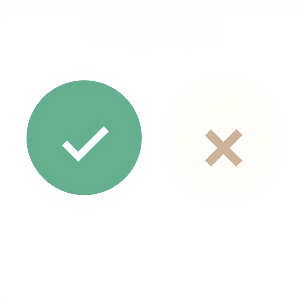 a simple comparison layout: two rounded panels side by side, one with a checkmark and one with a cross