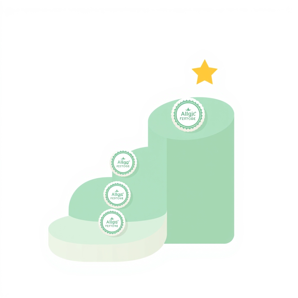 four ascending steps with a small badge on each, a star shape above the highest