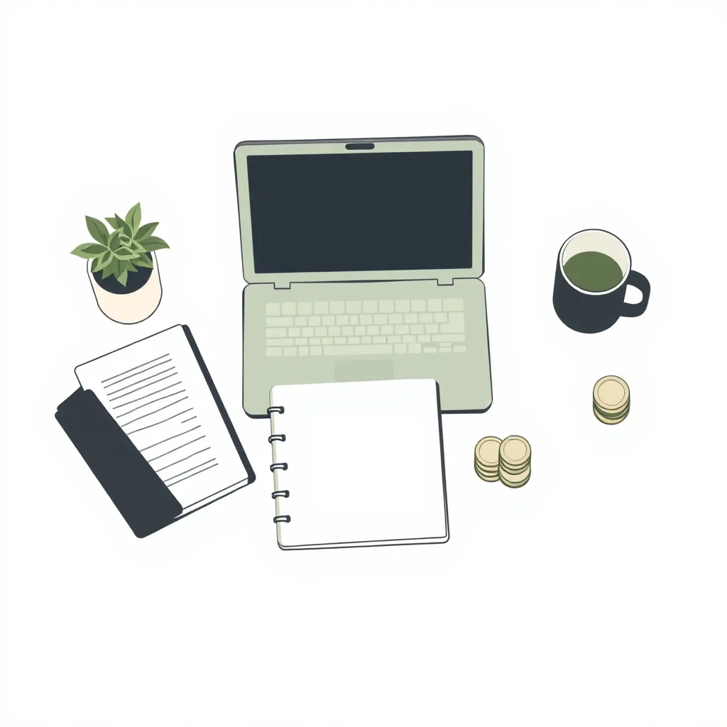 A calm flat vector illustration of everyday objects arranged on a plain background.