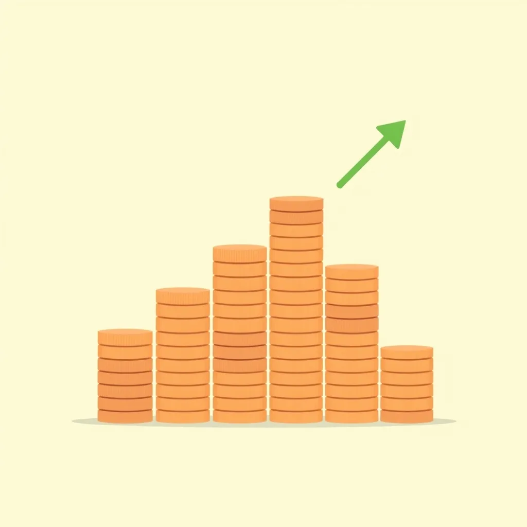 A simple bar chart made of coins showing earnings rising month by month