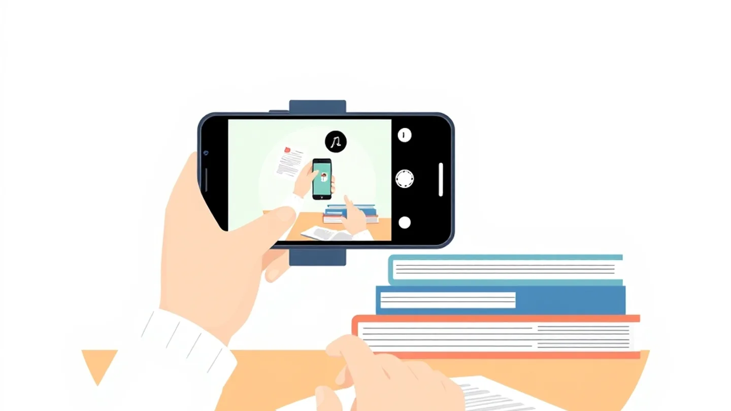 A creator filming a product review on a phone propped against books