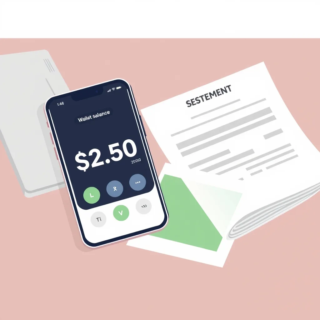 A wallet balance on a phone next to a folded bank statement